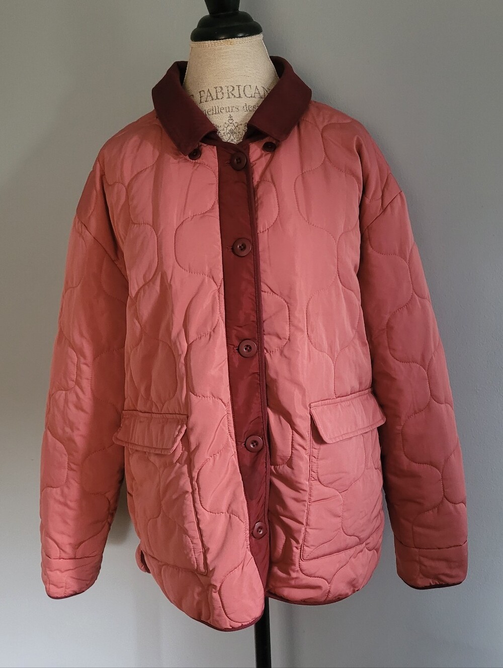 Sundance Pink And Burgundy Quilted Puffer Coat